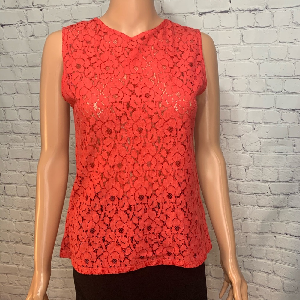 Zara Coral summer floral Lace Top sleeveless blouse size small